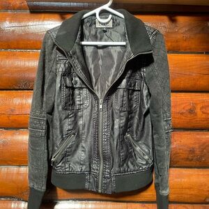 BKE Black Bomber Jacket with Ribbed Collar